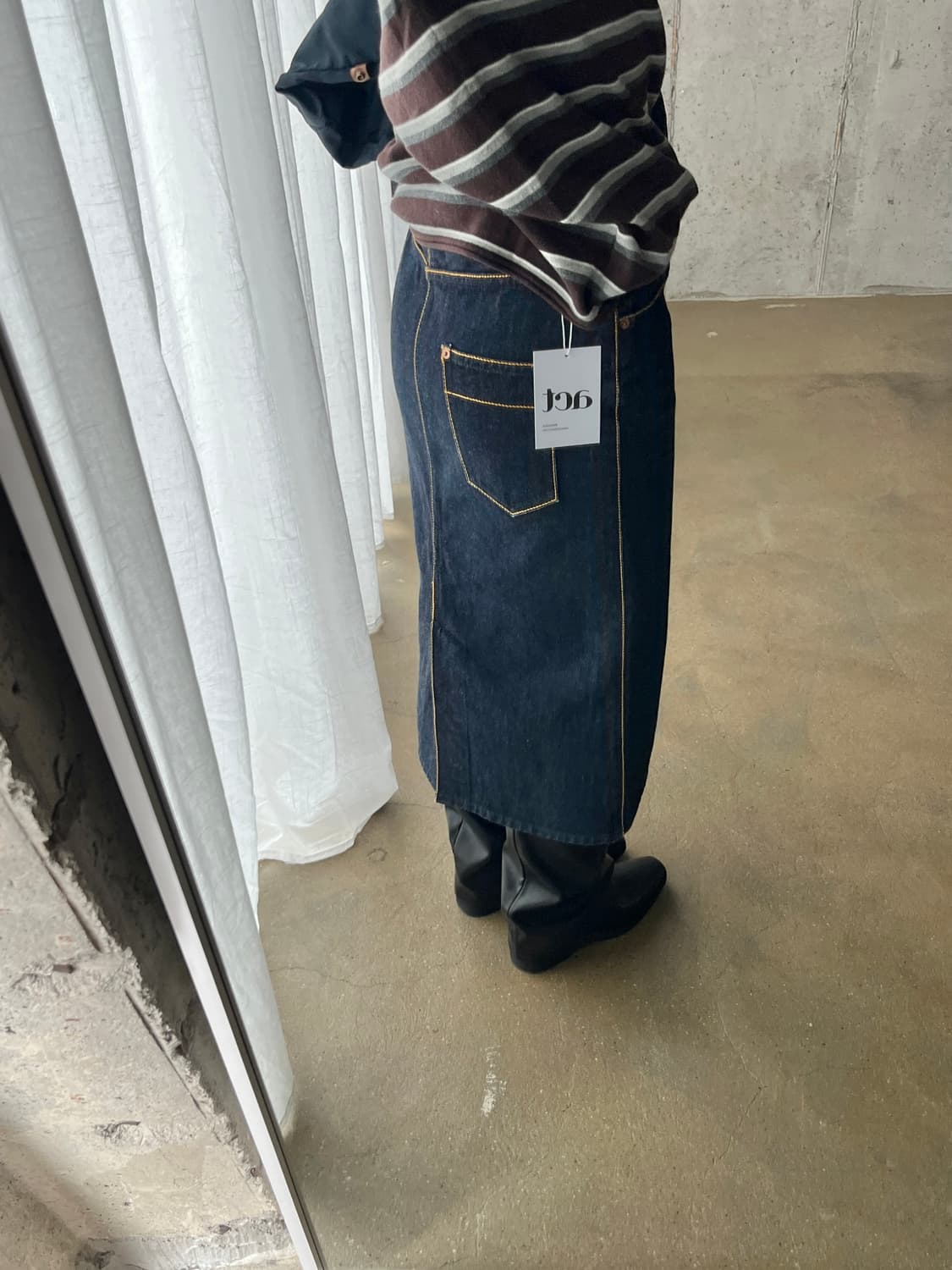 United Arrows 옐로우 스티치 데님 스커트 상품이미지1