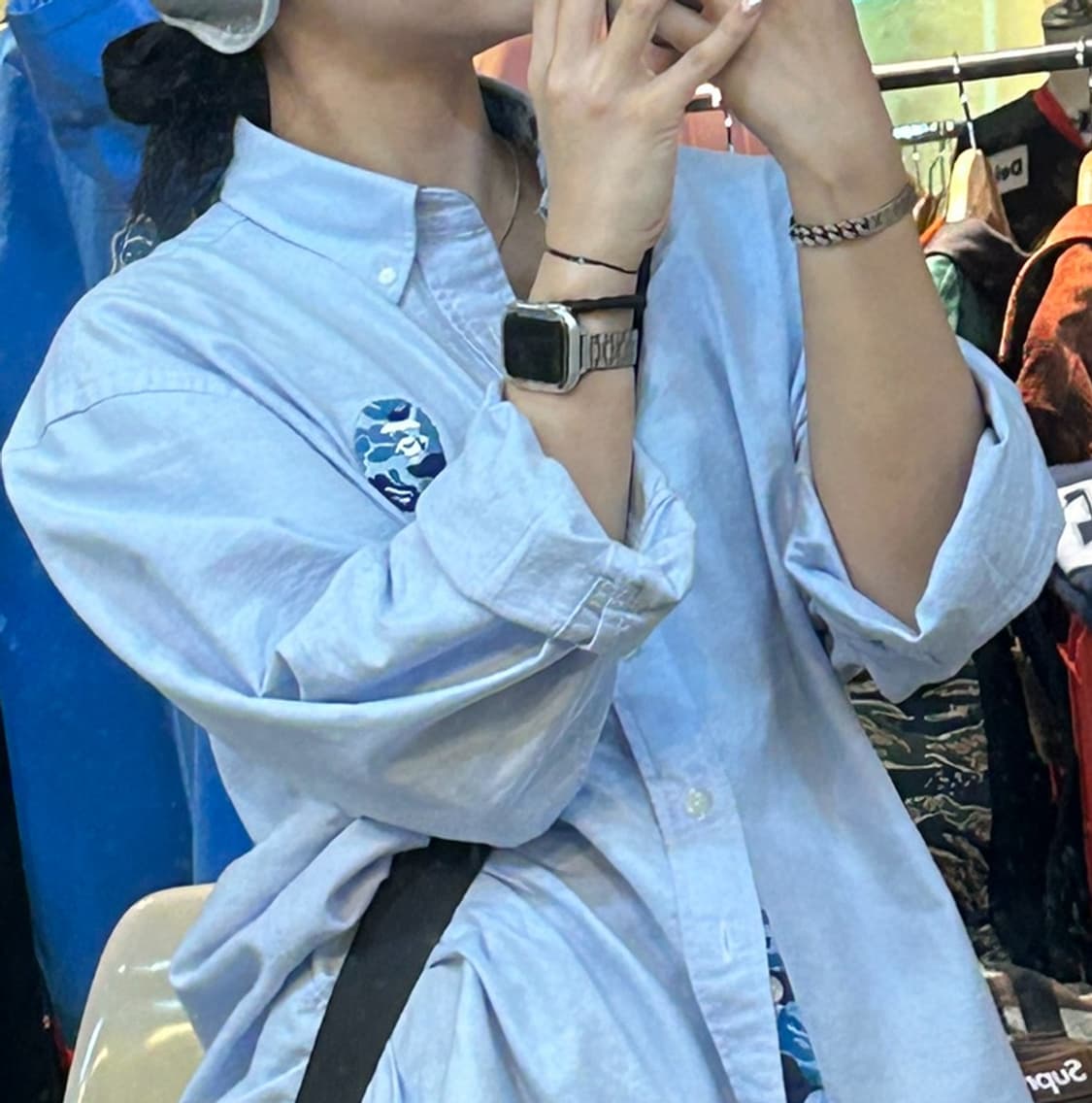 베이프 카모 셔츠 블루 s 상품이미지1