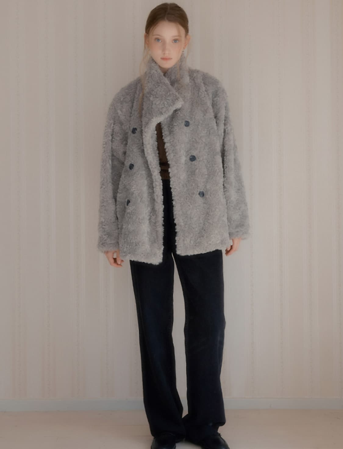 레터프롬문 더블버튼 퍼자켓 그레이 상품이미지2