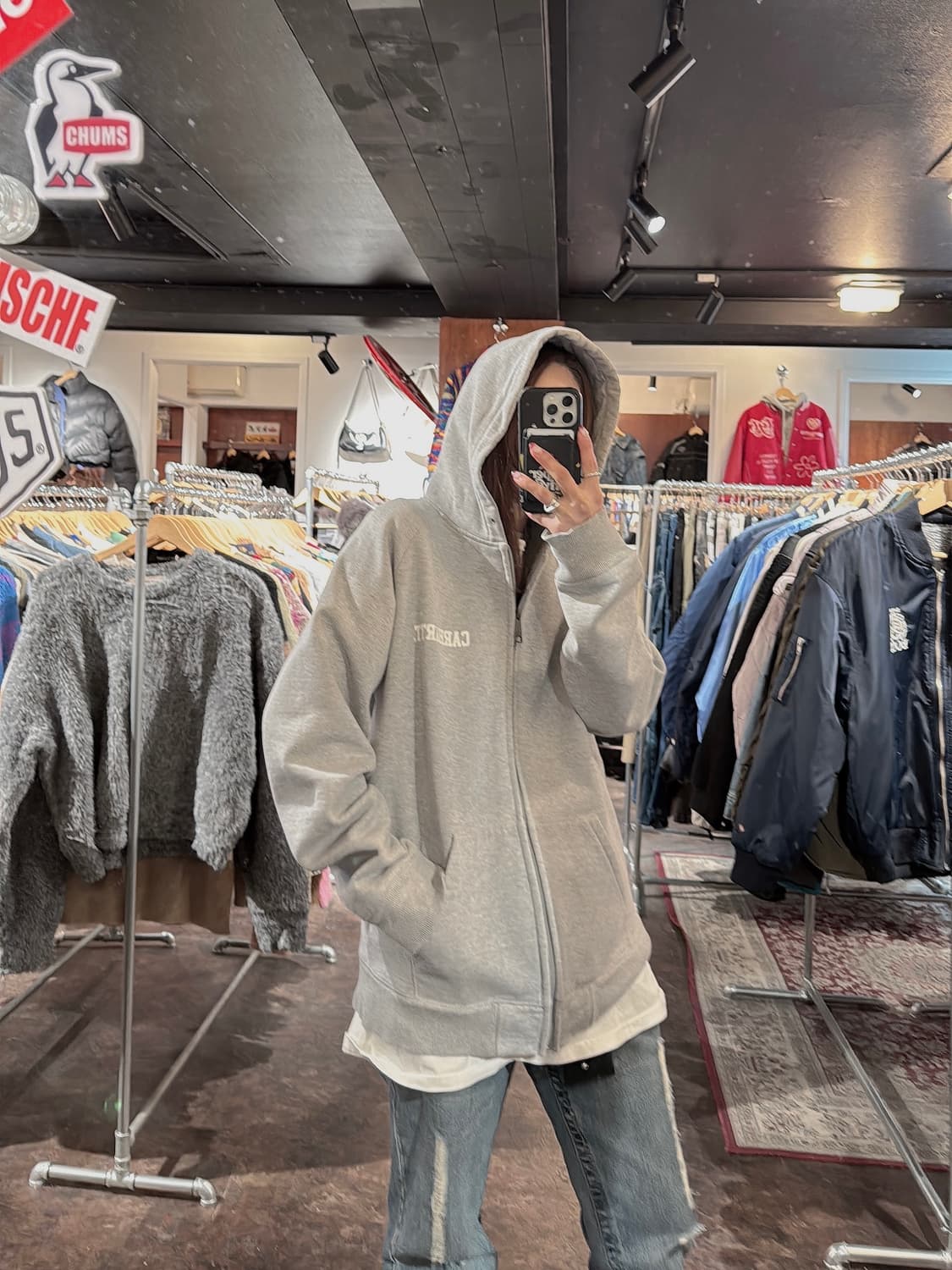 칼하트 로고 빈티지 연그레이 후드집업 자켓 L 상품이미지5