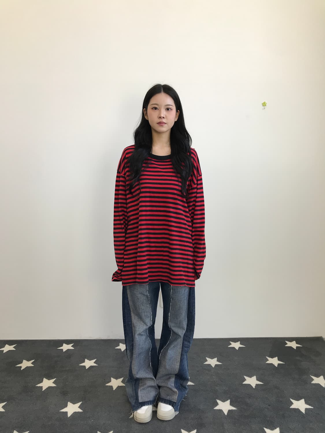 Red Black Stripe Long Sleeve T-shirt 상품이미지1