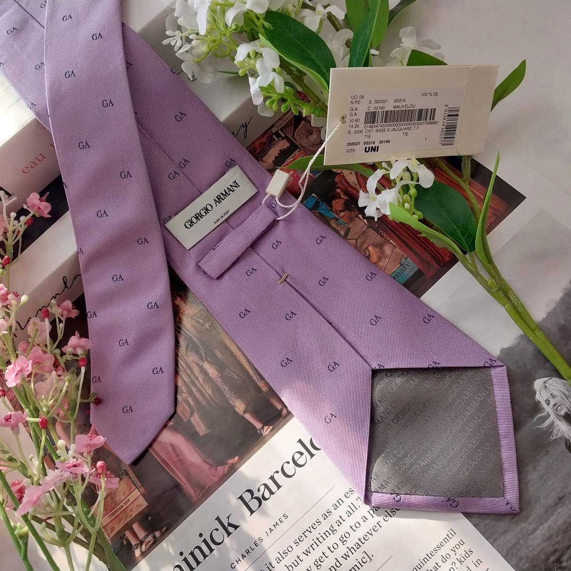 조르지오 아르마니 실크 연보라 자카드 넥타이 9.2cm 새제품 K1644 상품이미지5