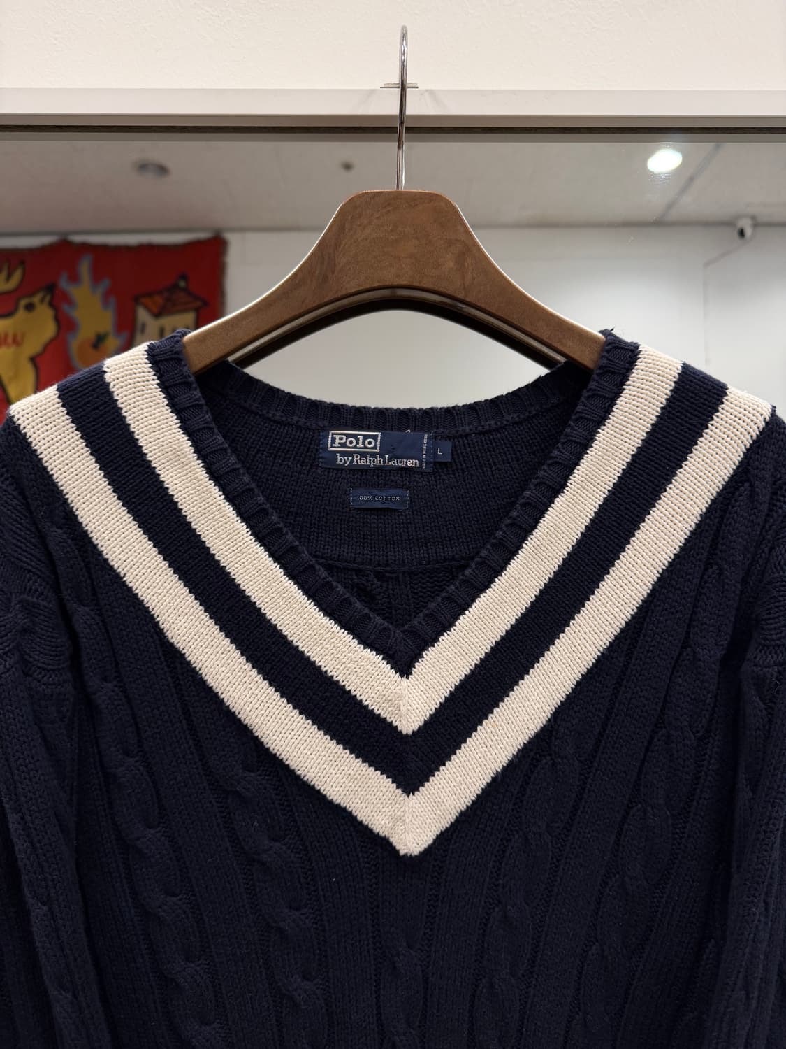 90-00s Polo ralph lauren 테니스 케이블 브이넥 니트 상품이미지2