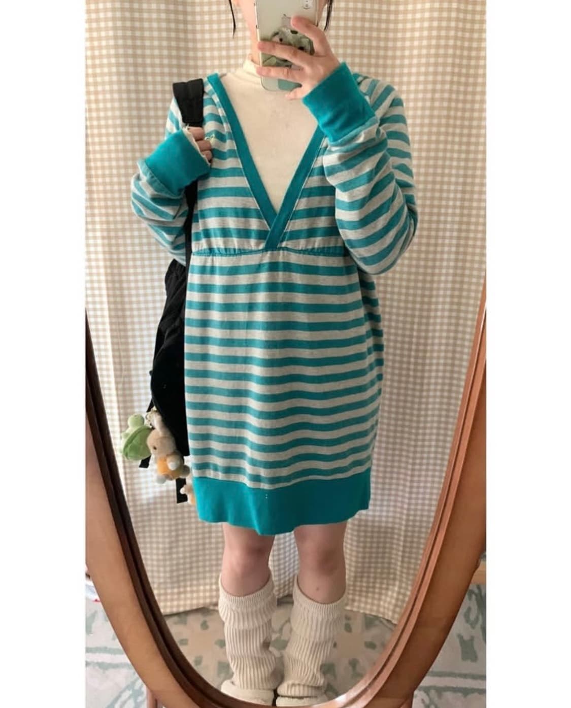 하구미 기모 스트라이프 후드 원피스 상품이미지2