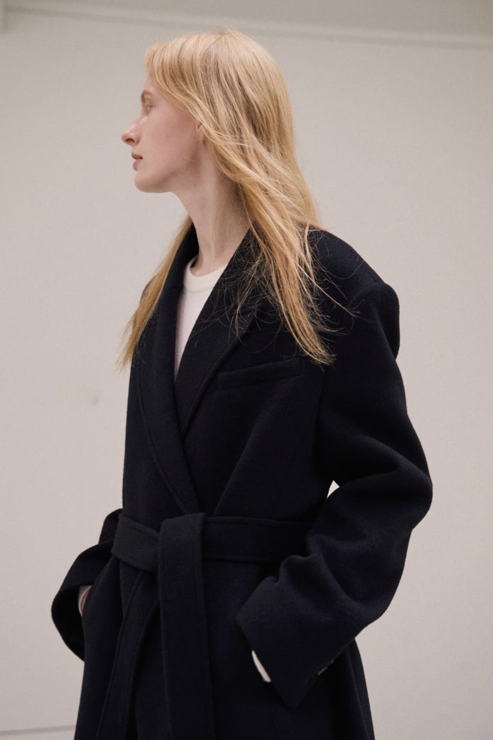 파사드패턴 캐시미어 벨티드 코트 블랙 M 상품이미지4