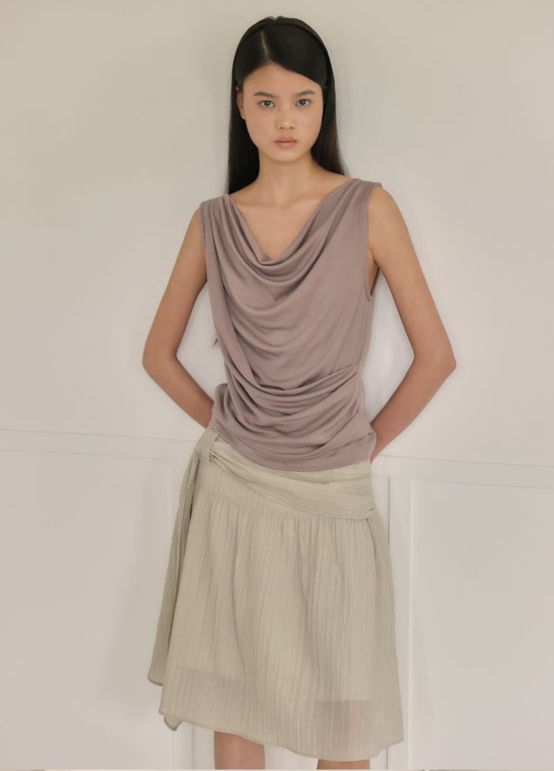 아우로 스트라이프 미디 스커트 모스 S 상품이미지2