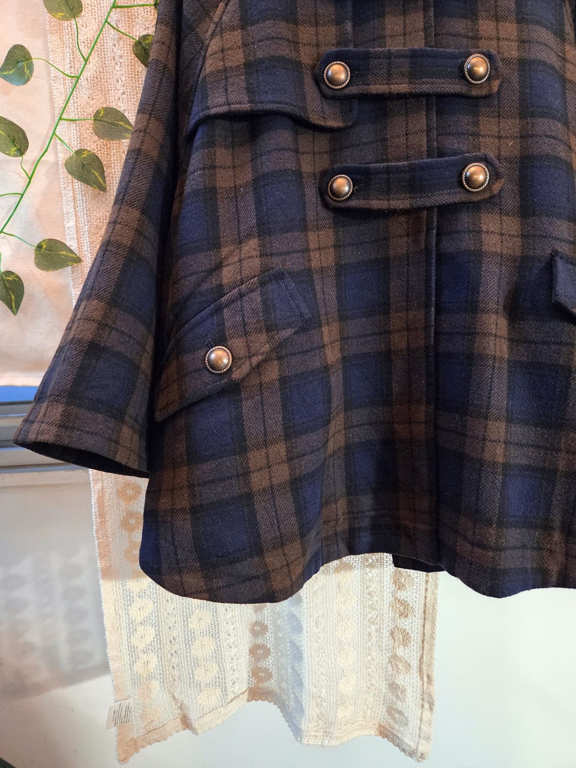 초코 네이비 체크 케이프 코트 상품이미지3