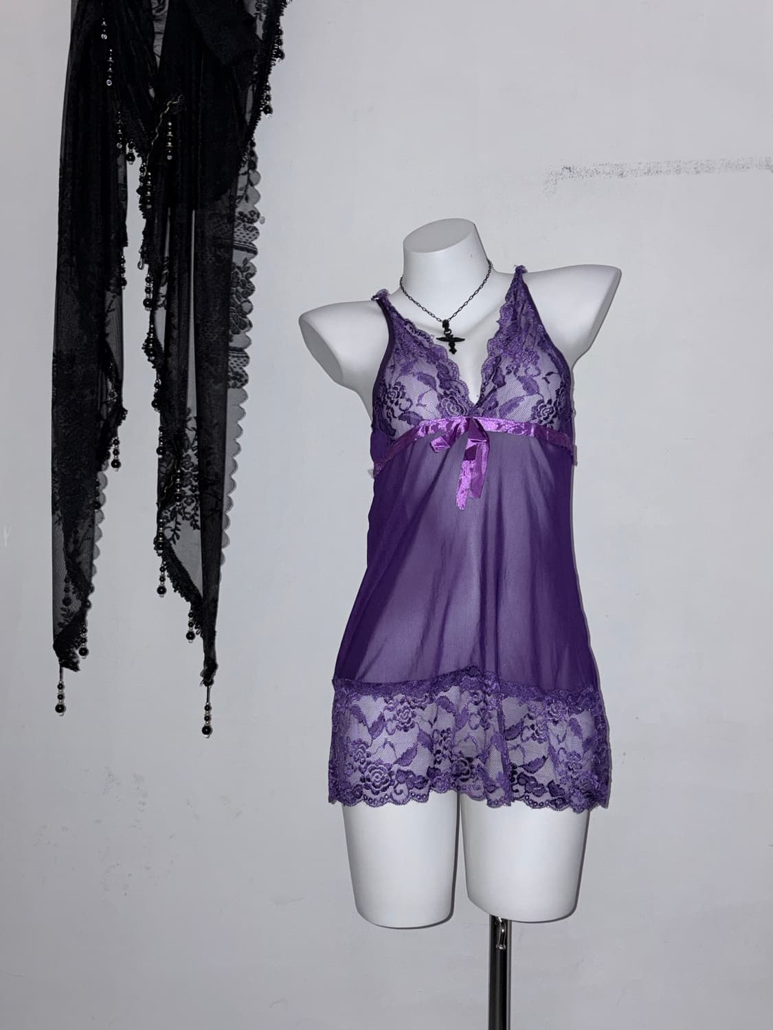 퍼플 리본 시스루 슬립💜 다크페어리 고스 고딕 갸루 상품이미지3