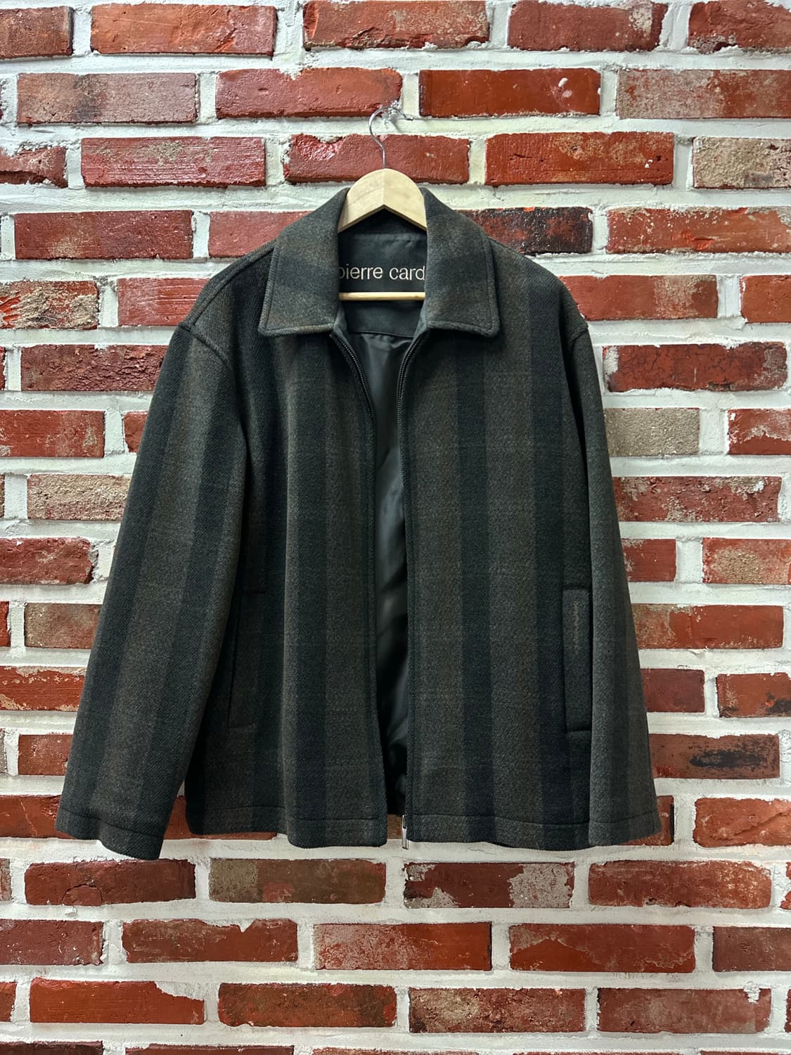 (100)피에르가르뎅 체크 울 블루종 카키 상품이미지4