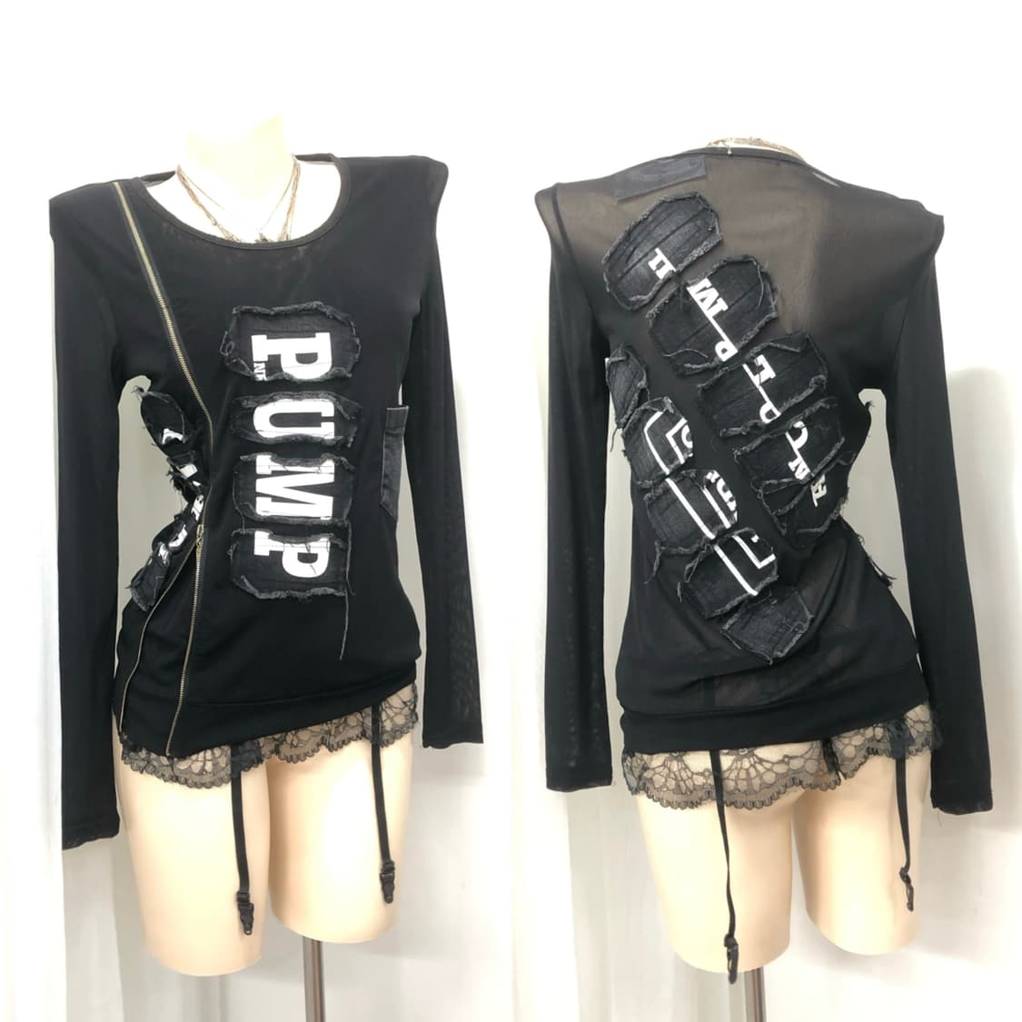 pump grunge punk zipper detail sheer top 상품이미지1