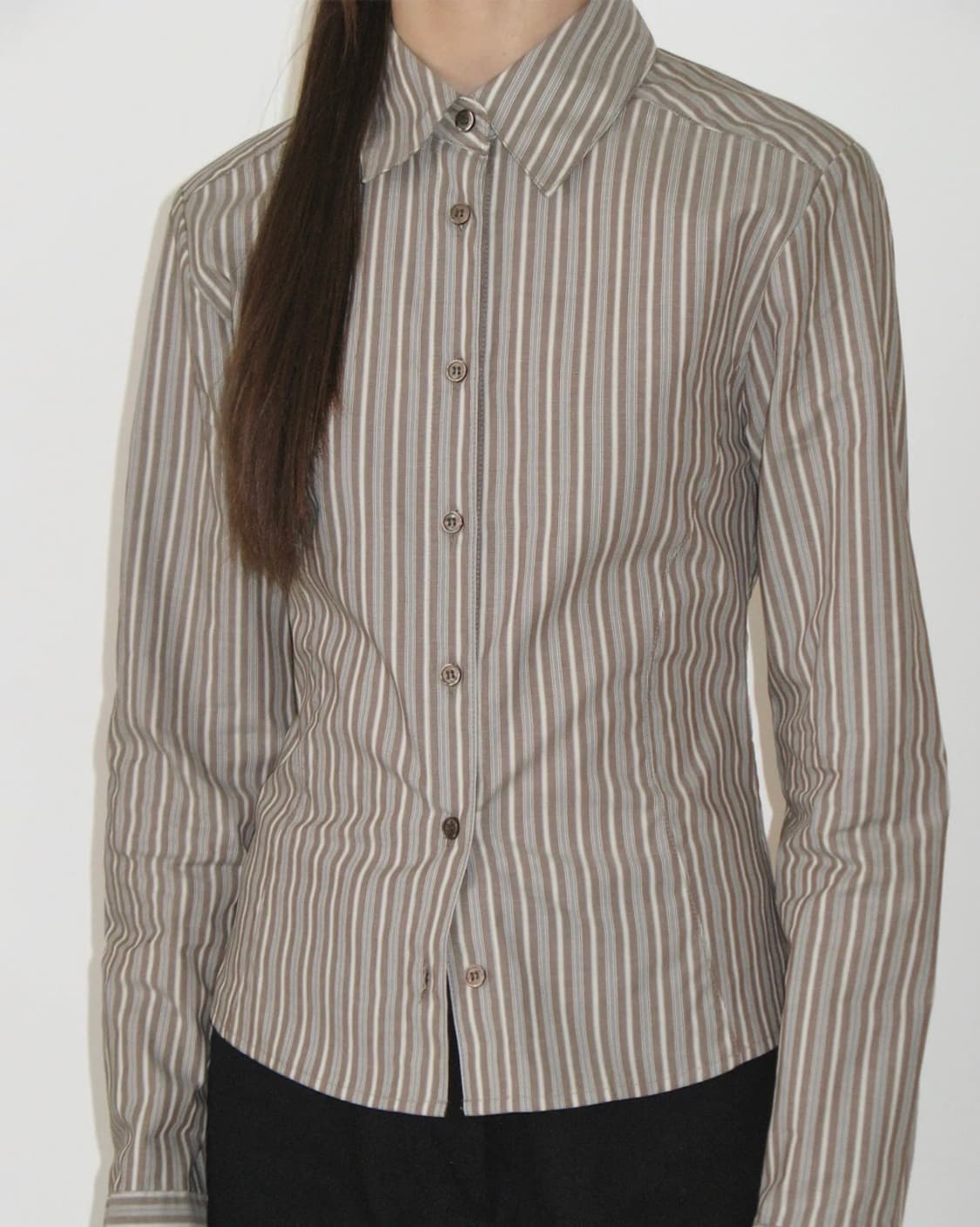 썬번프로젝트 스트라이프 셔츠 브라운 상품이미지3