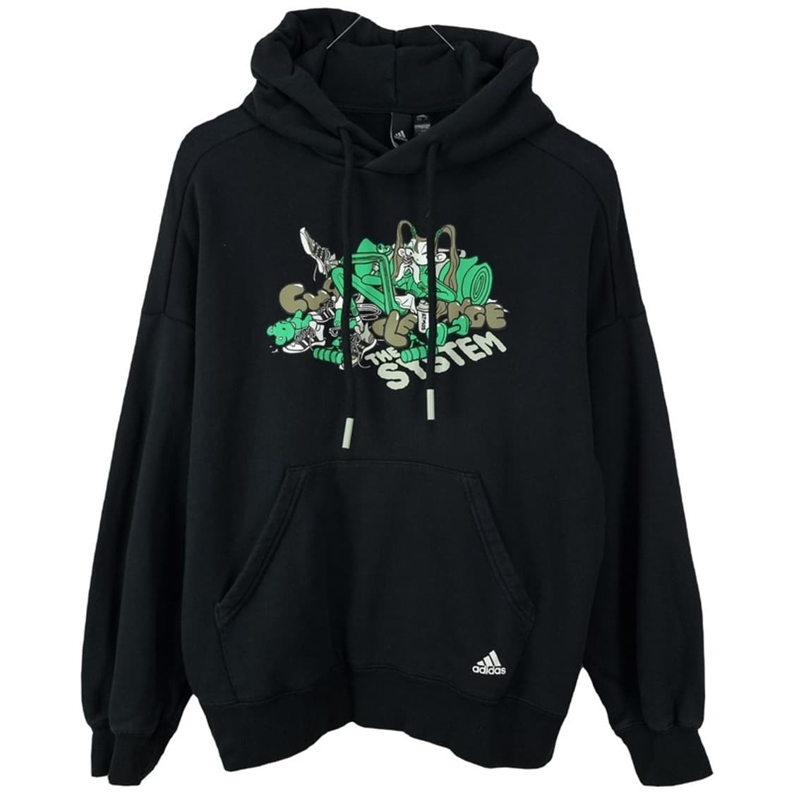 [아디다스] 로고 자수 그래픽 프린팅 오버핏 후드티 블랙 M19675 상품이미지2