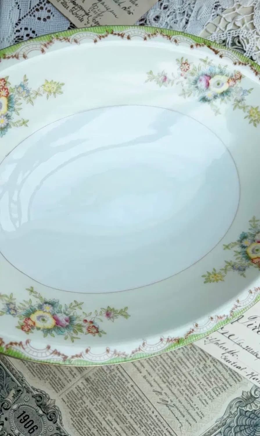 일본 앤틱 크레센트 차이나 핸드페인티드 오벌볼 상품이미지3