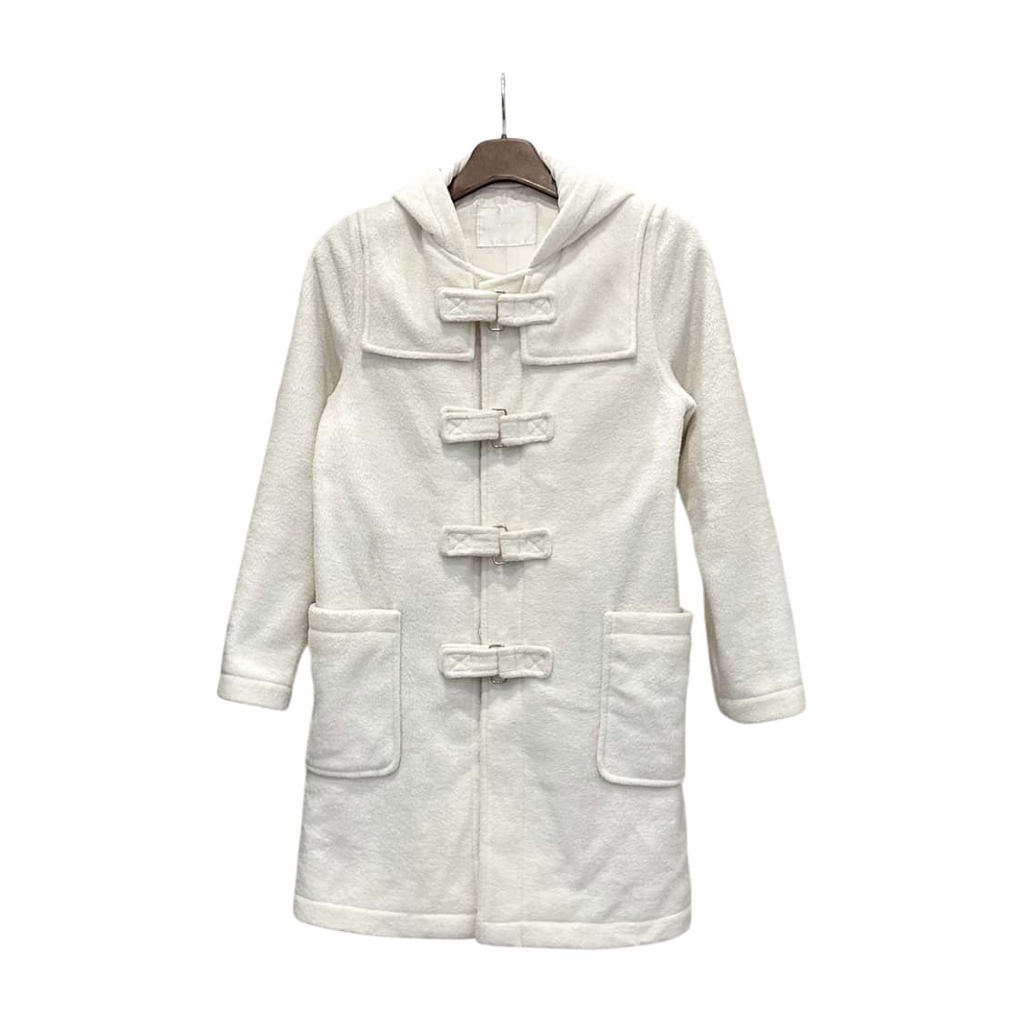 JPN VINTAGE 후드 롱코트 투포켓 벨크로 디테일 화이트 상품이미지1
