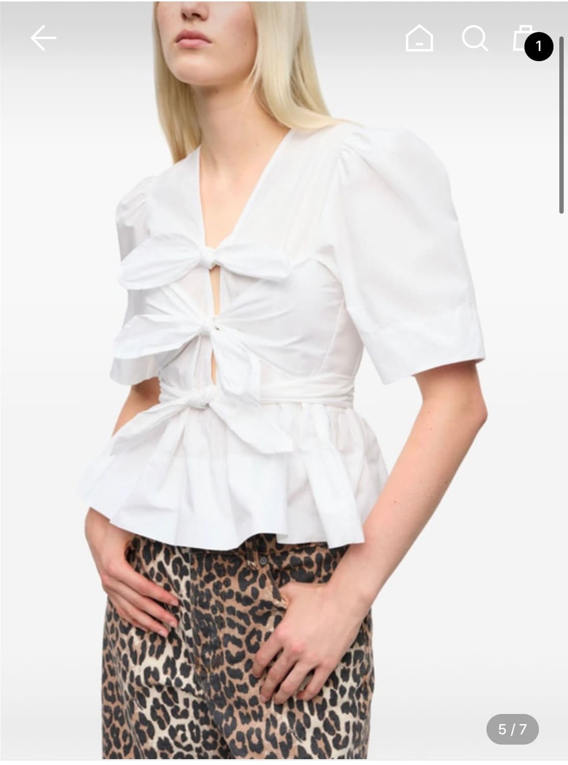 (새상품) Ganni SS25 W0309151/보우디테일 코튼 블라우스 상품이미지2