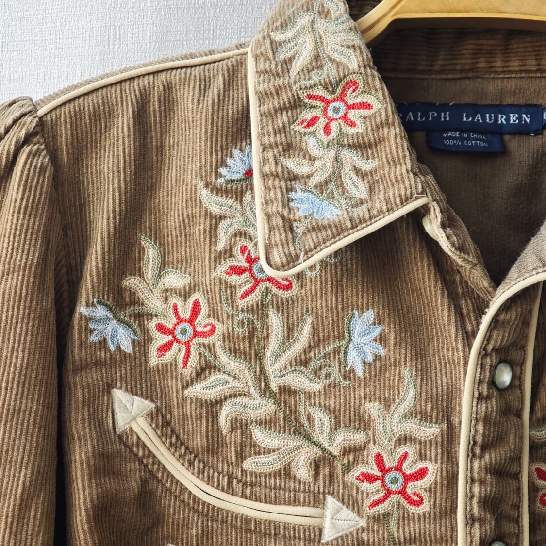 랄프로렌 플라워 자수 코듀로이 웨스턴 셔츠 카키 브라운 6사이즈 상품이미지5
