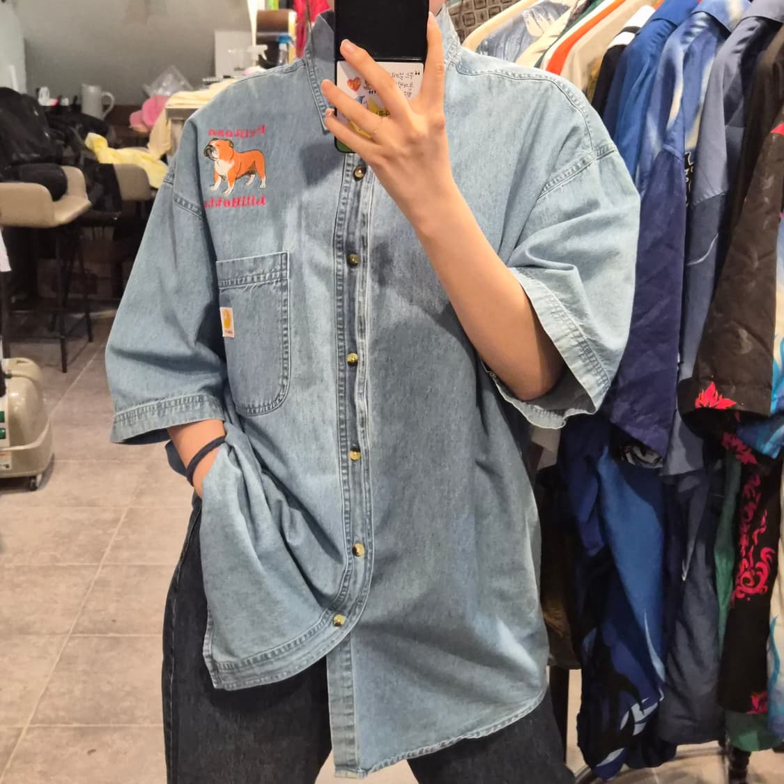 [NO.9] 칼하트 반팔 데님 셔츠 연청 상품이미지1