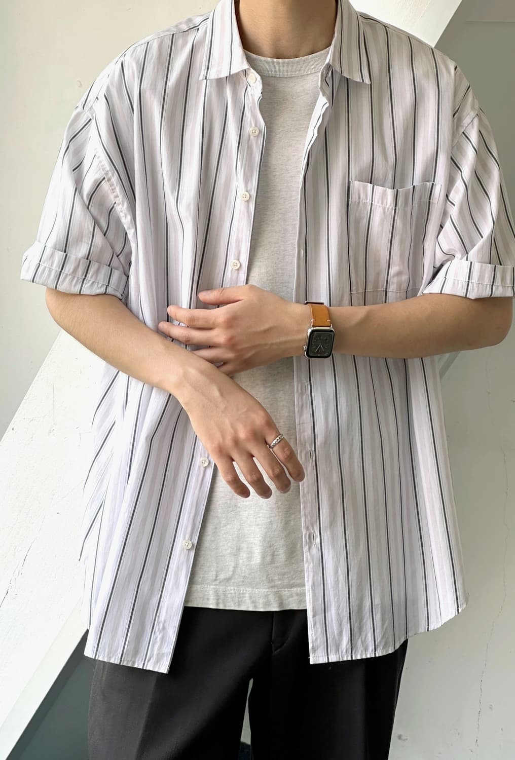 Light cotton poly design BIG H/S shirt 상품이미지10