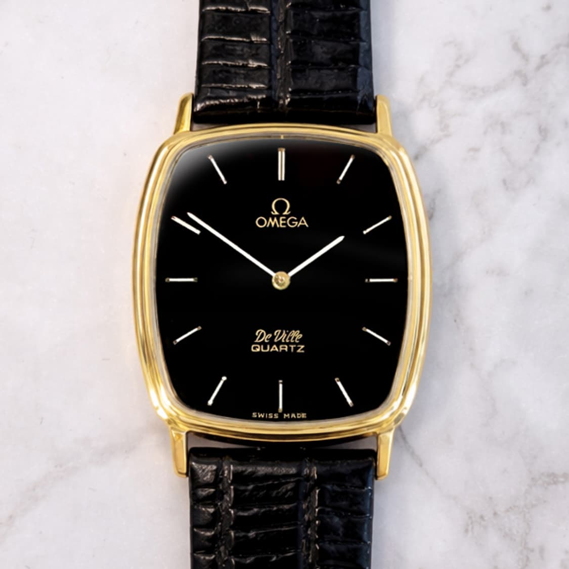 오메가 드빌 1365 남성 쿼츠 블랙 다이얼 레더워치 상품이미지1