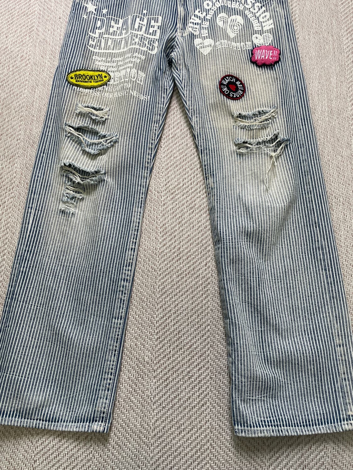 빈티지 히코리 디스트로이드 패치워크 데님팬츠 상품이미지2