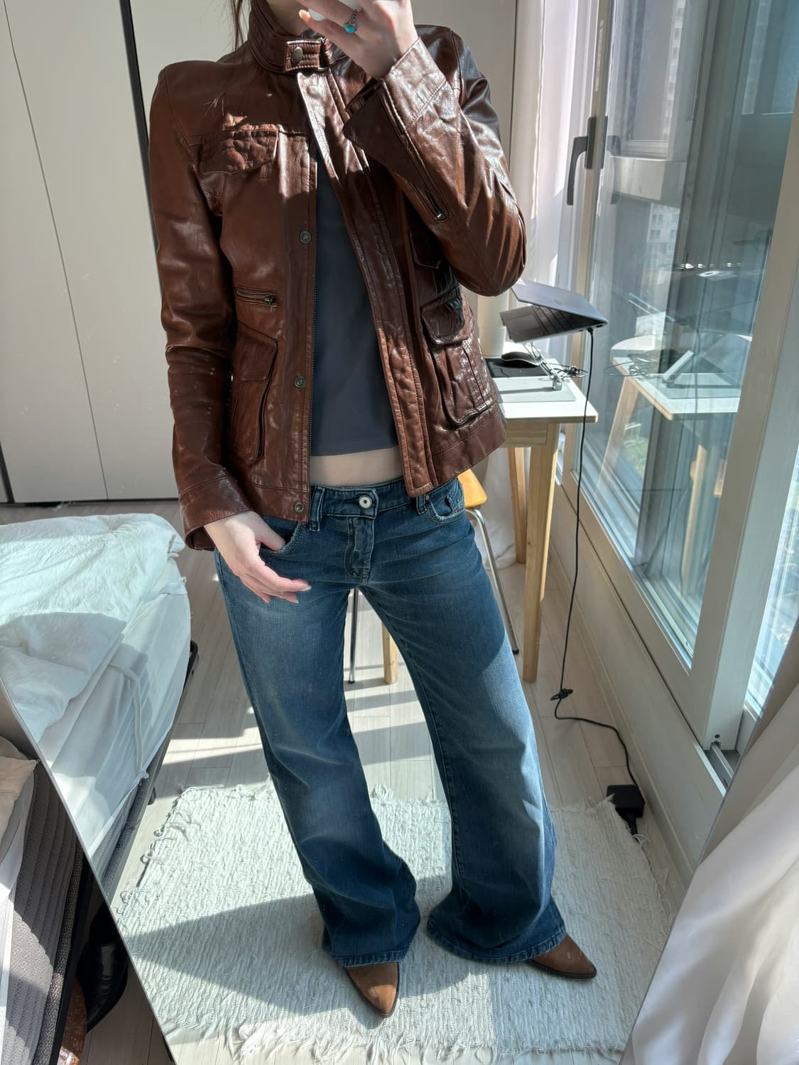 Aged Leather Rider Jacket 상품이미지6