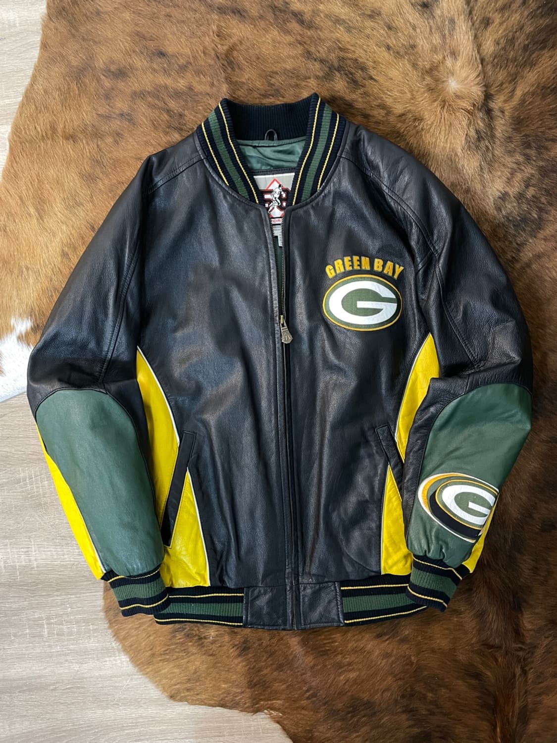 빈티지 NFL 그린베이 패커스 레더 바시티 자켓 상품이미지1