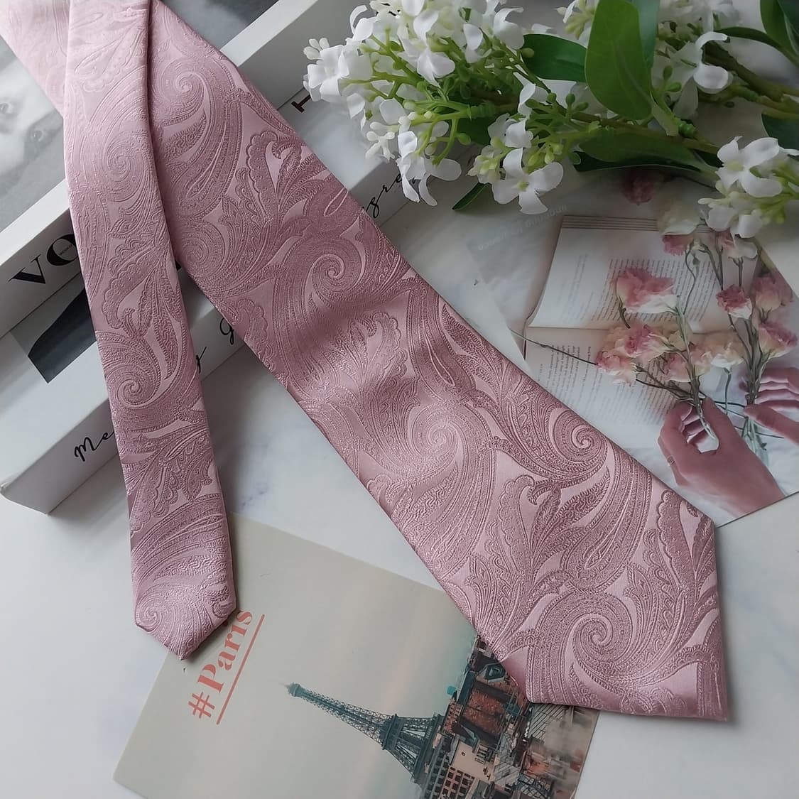 마이클 코어스 핑크 페이즐리 패턴 넥타이 8.4cm S~A+등급K2809 상품이미지4