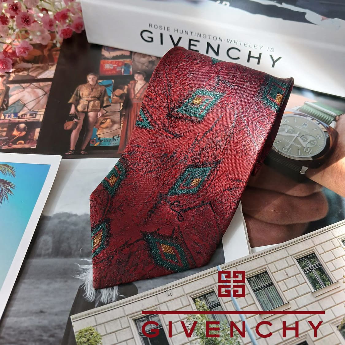 지방시 실크 버건디 아트 자카드 넥타이 8.8cm A등급 A19527
 상품이미지1