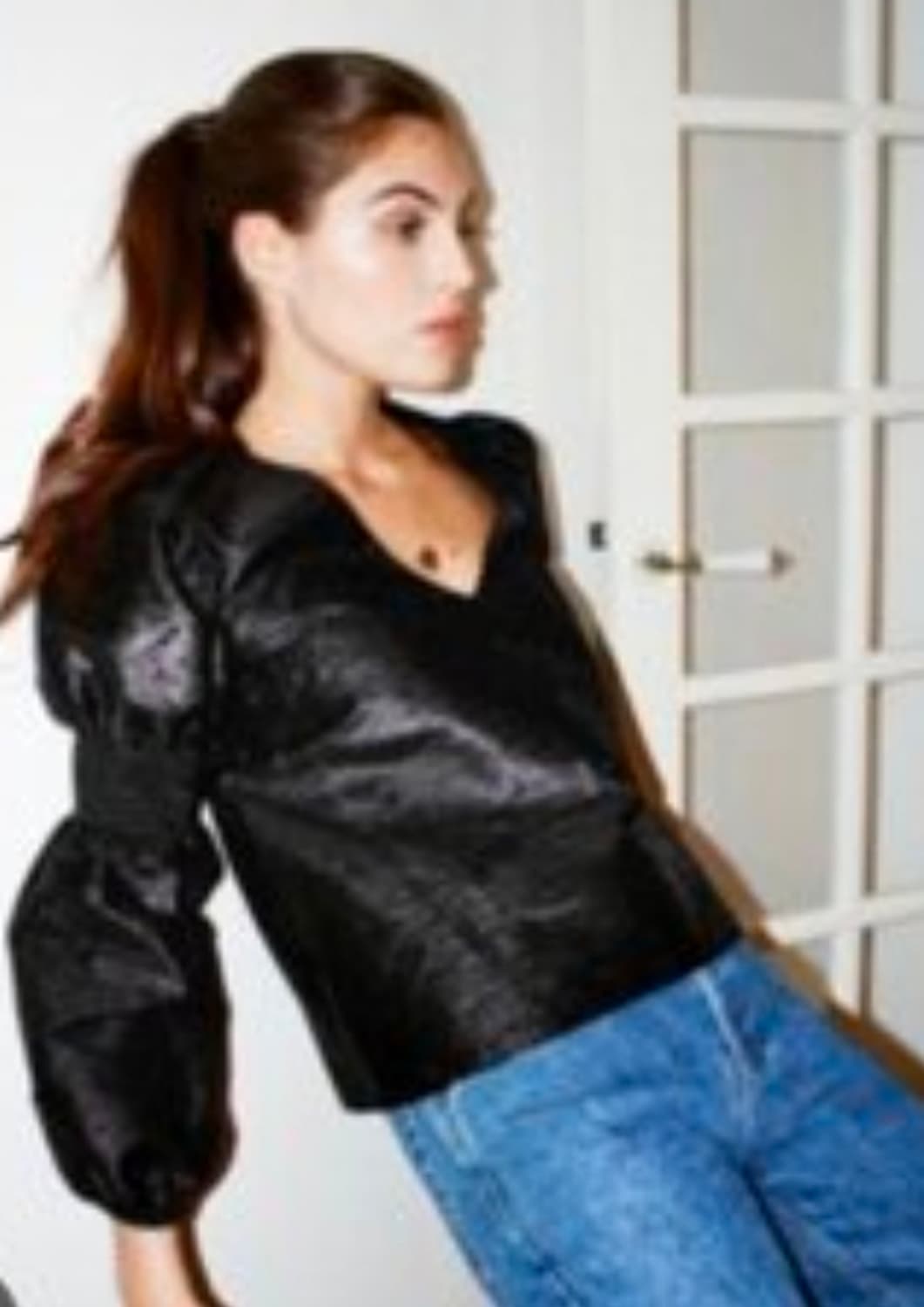 일본빈티지 블랙 레더 브라우스 상품이미지2