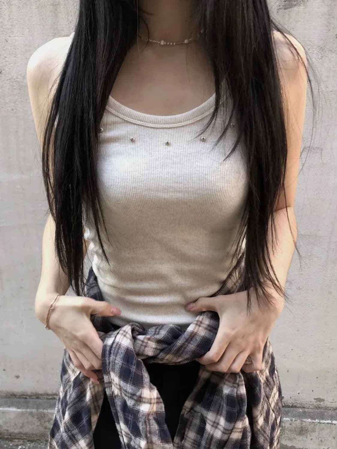 빈티지 스터드 골지 나시 오트밀 상품이미지1