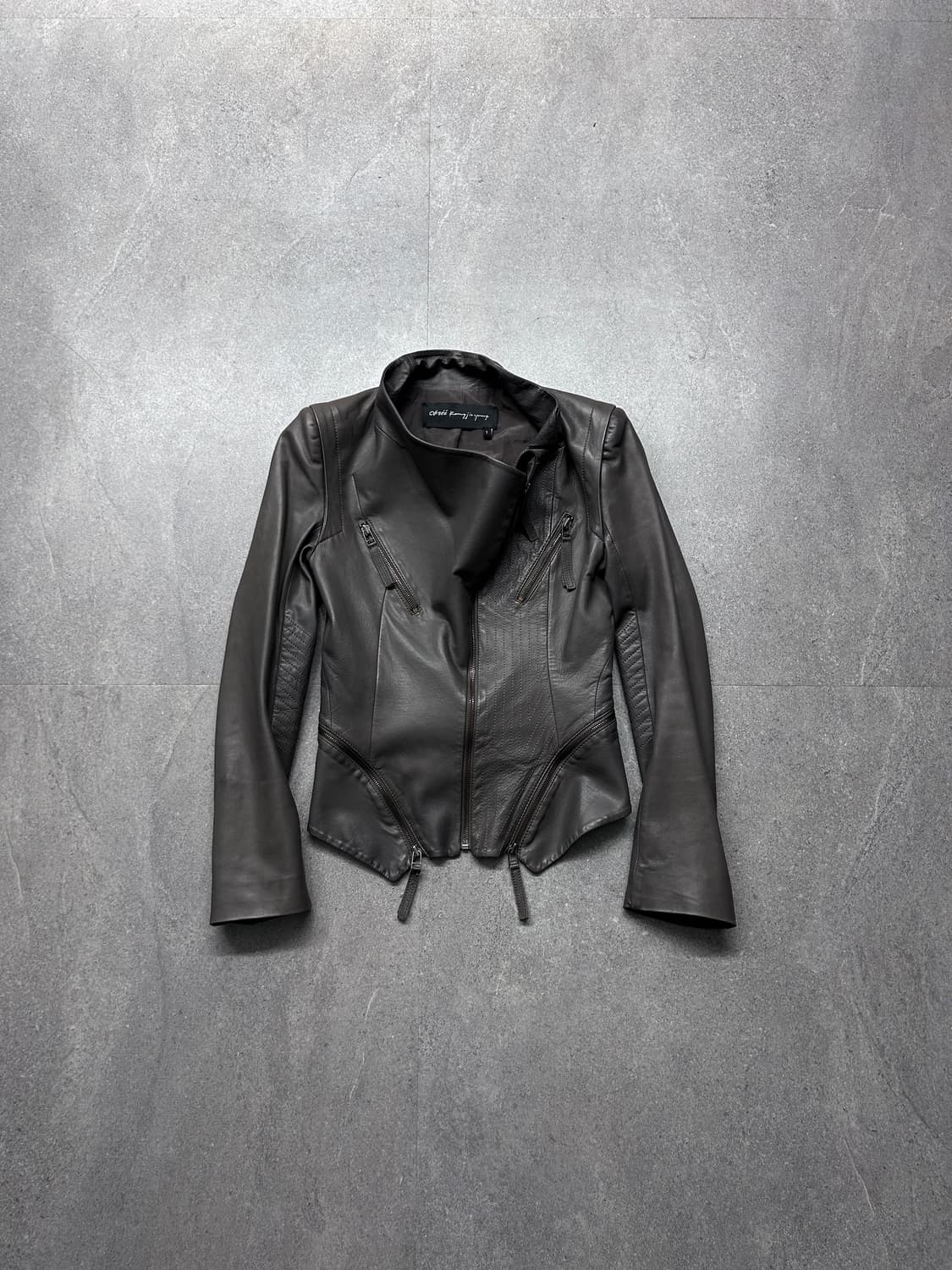 오브제 사선 드레이프 램스킨 자켓 상품이미지7