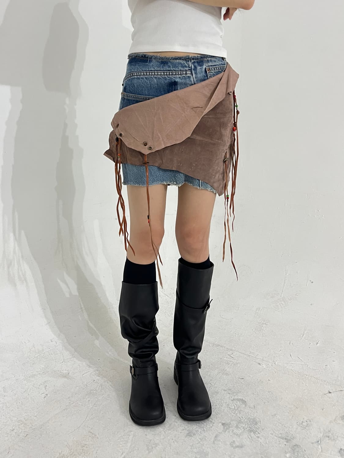 Junglecat leather denim skirt 상품이미지1