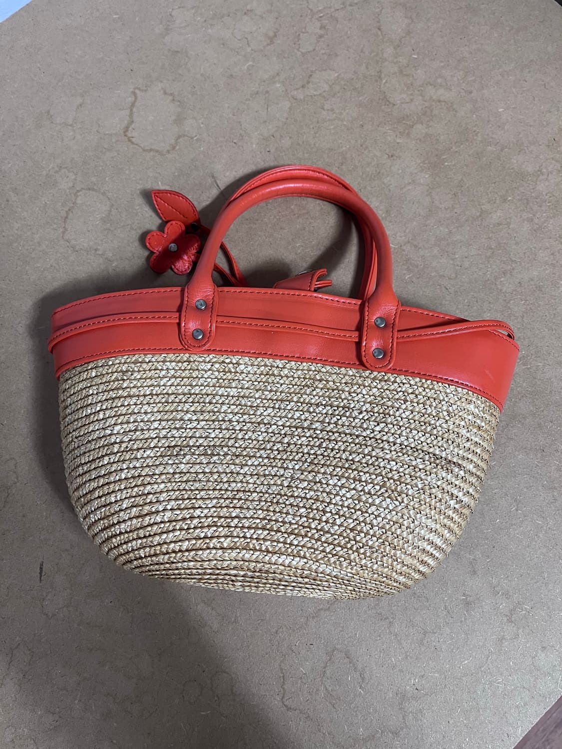 00년대 버버리 런던 스트로우 & 오렌지 레더 플라워 백 상품이미지3