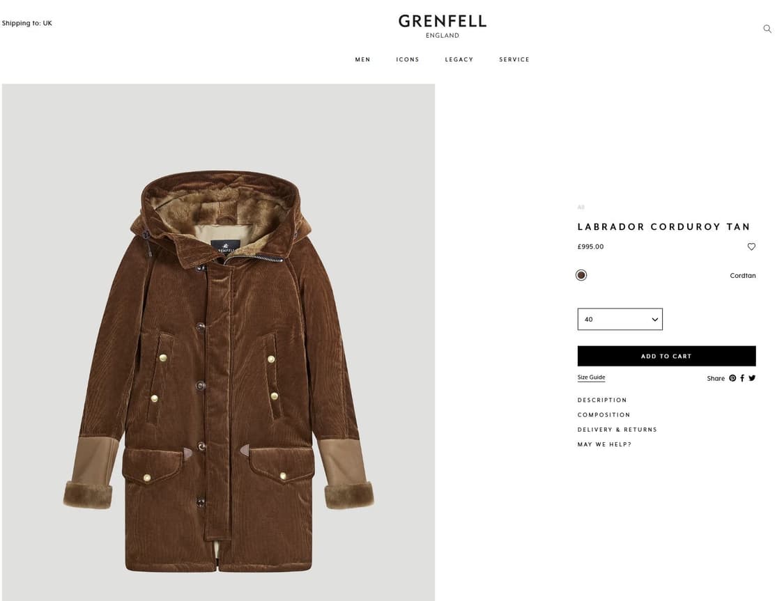 그렌펠 래브라도 코듀로이 파카 42(105~)사이즈 브라운 상품이미지3