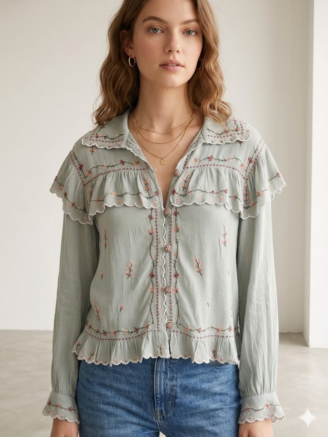 ZARA 자라 우먼 플라워 자수 프릴 블라우스 S | 택제거 미사용 상품이미지1