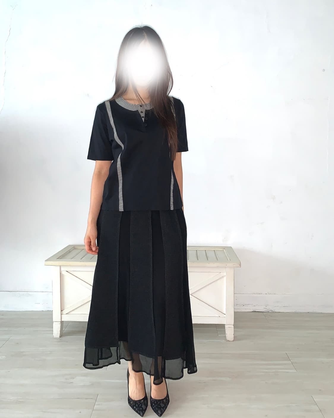 Feminine Black Patchwork Maxi Skirt 상품이미지2