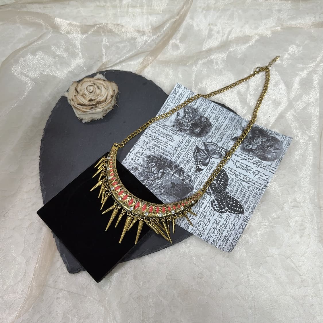 빈티지 에스닉 리벳 태슬 쿠바체인 목걸이 상품이미지2