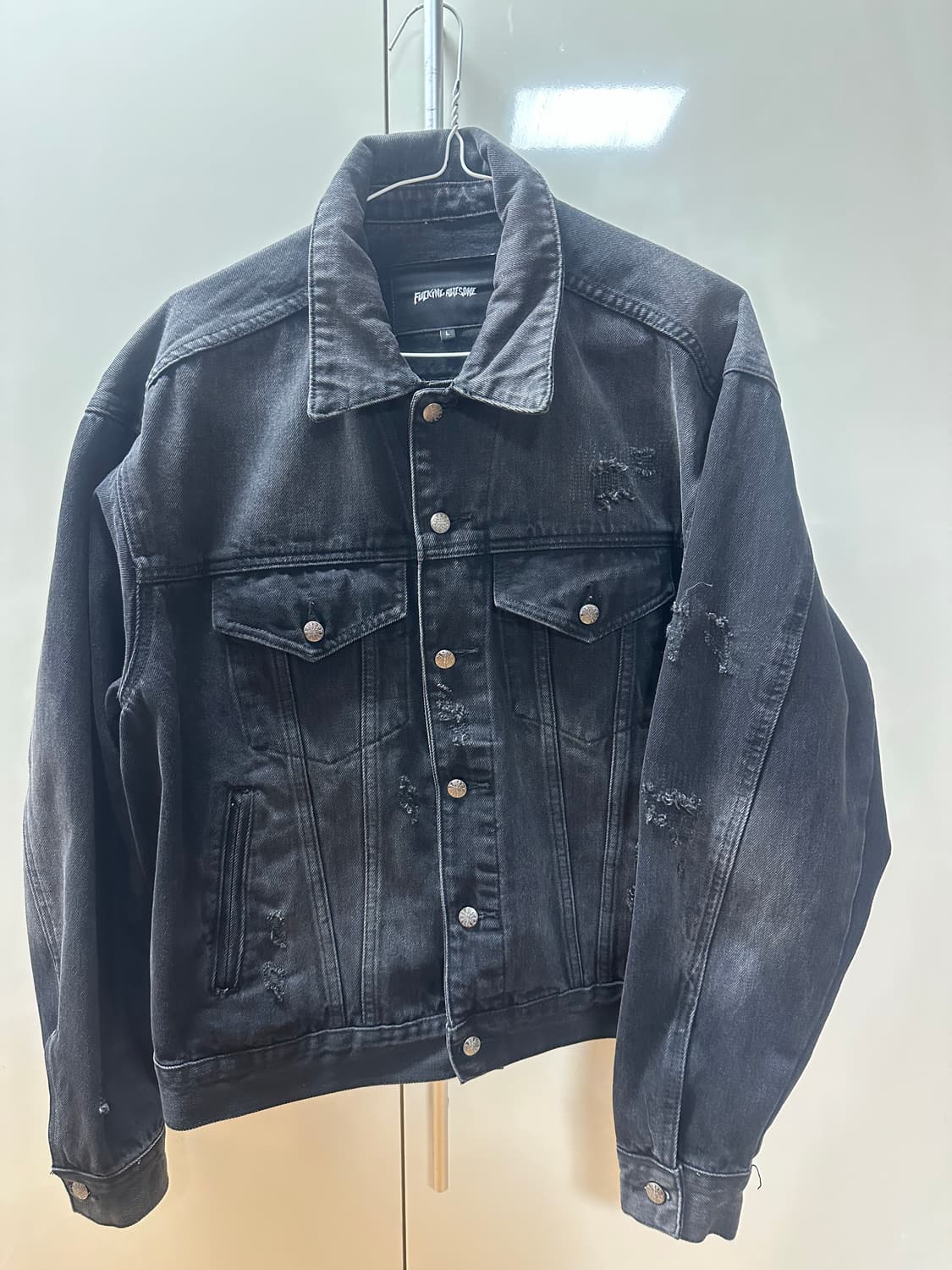 퍼킹어썸 디스트레스드 데님 자켓 블랙 L사이즈 상품이미지4