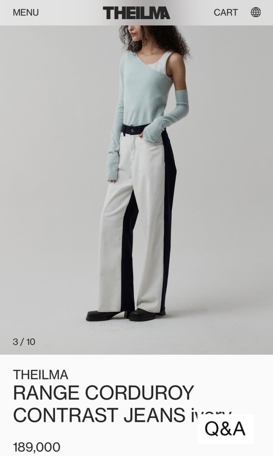 Theilma 더일마 코듀로이 콘트라스트 팬츠 아이보리 XS 사이즈 상품이미지1