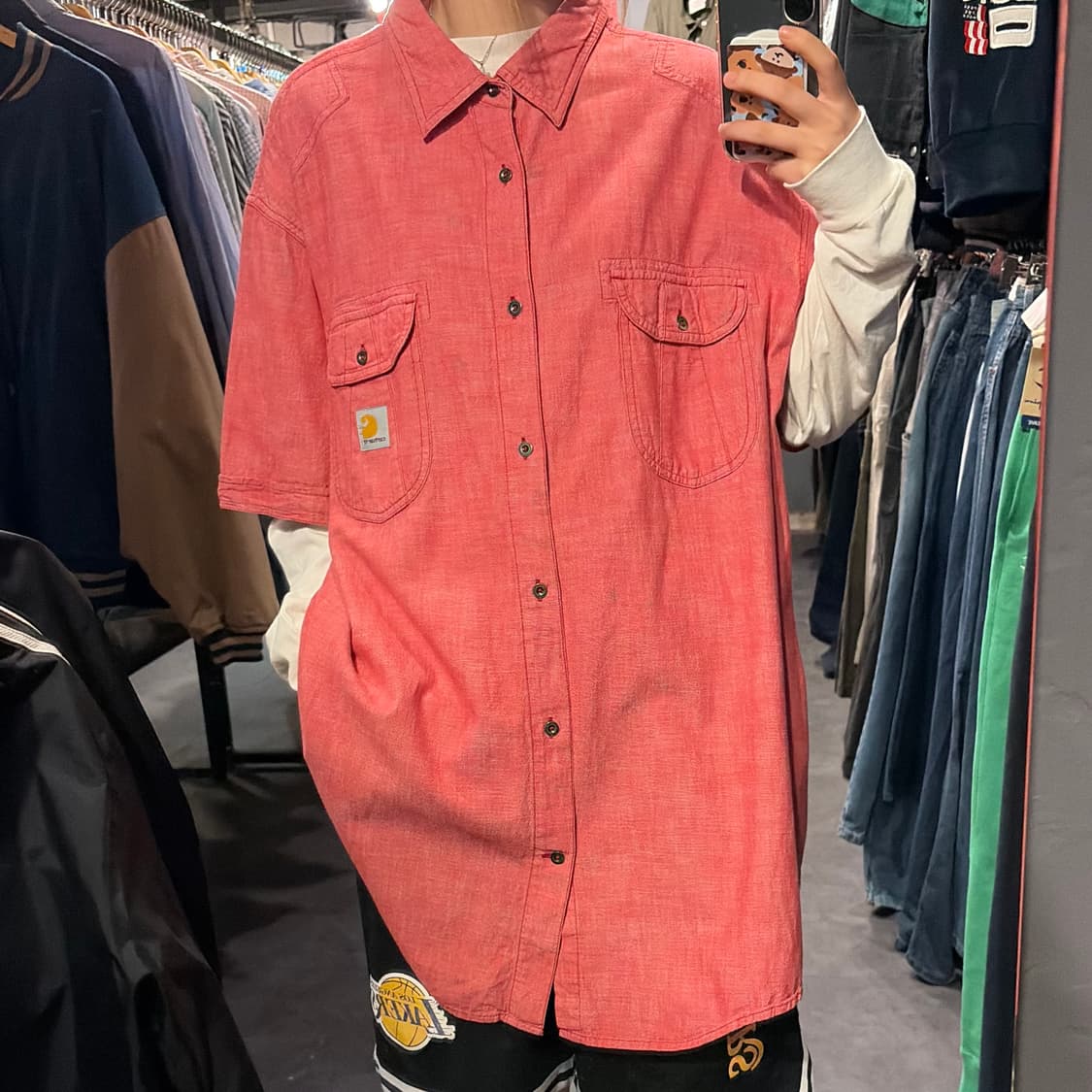 [IM] Carhartt 칼하트 반팔 셔츠 핑크 투포켓 상품이미지2