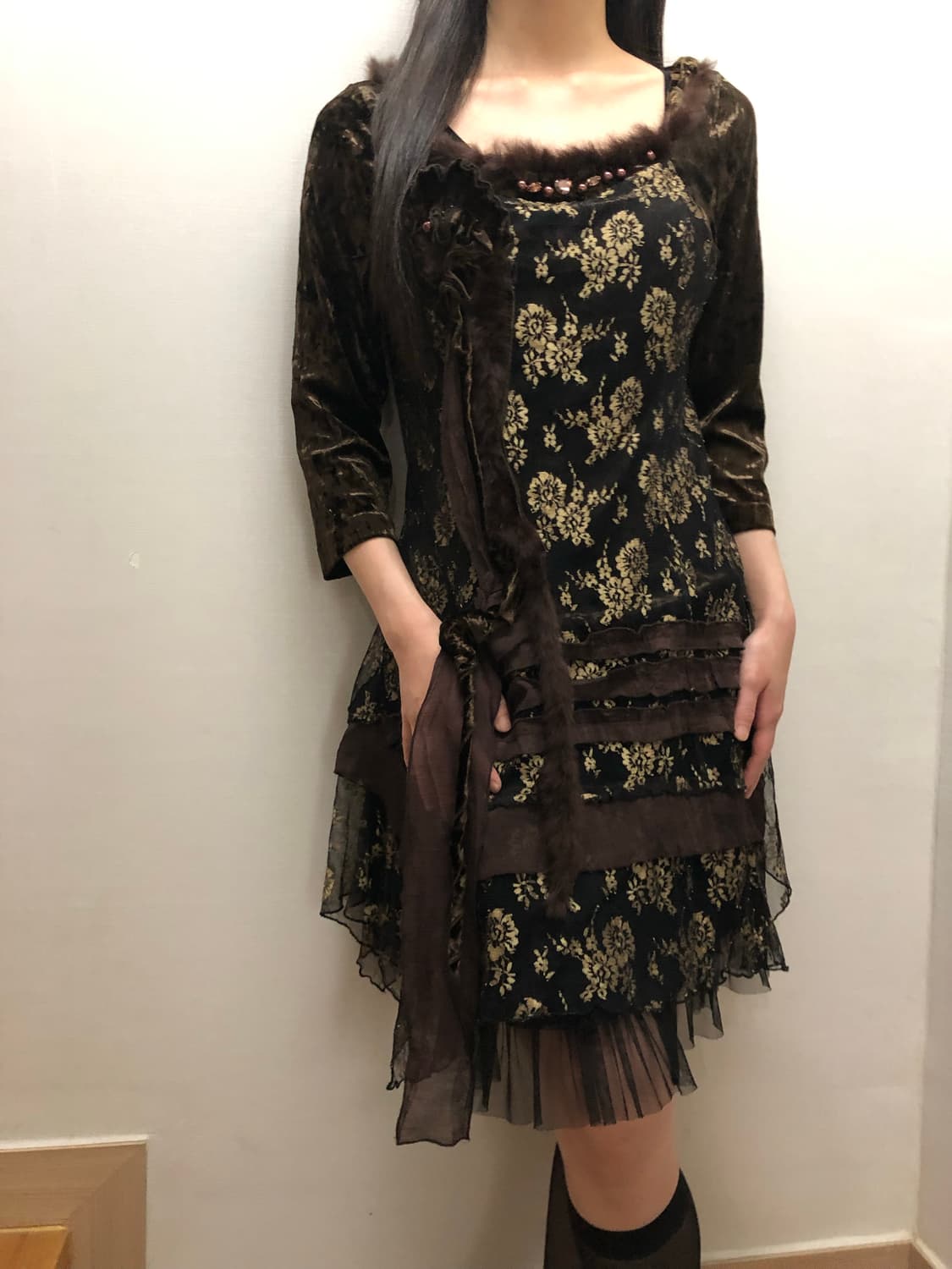 빈티지 브라운 오리엔탈 퍼 원피스 상품이미지9