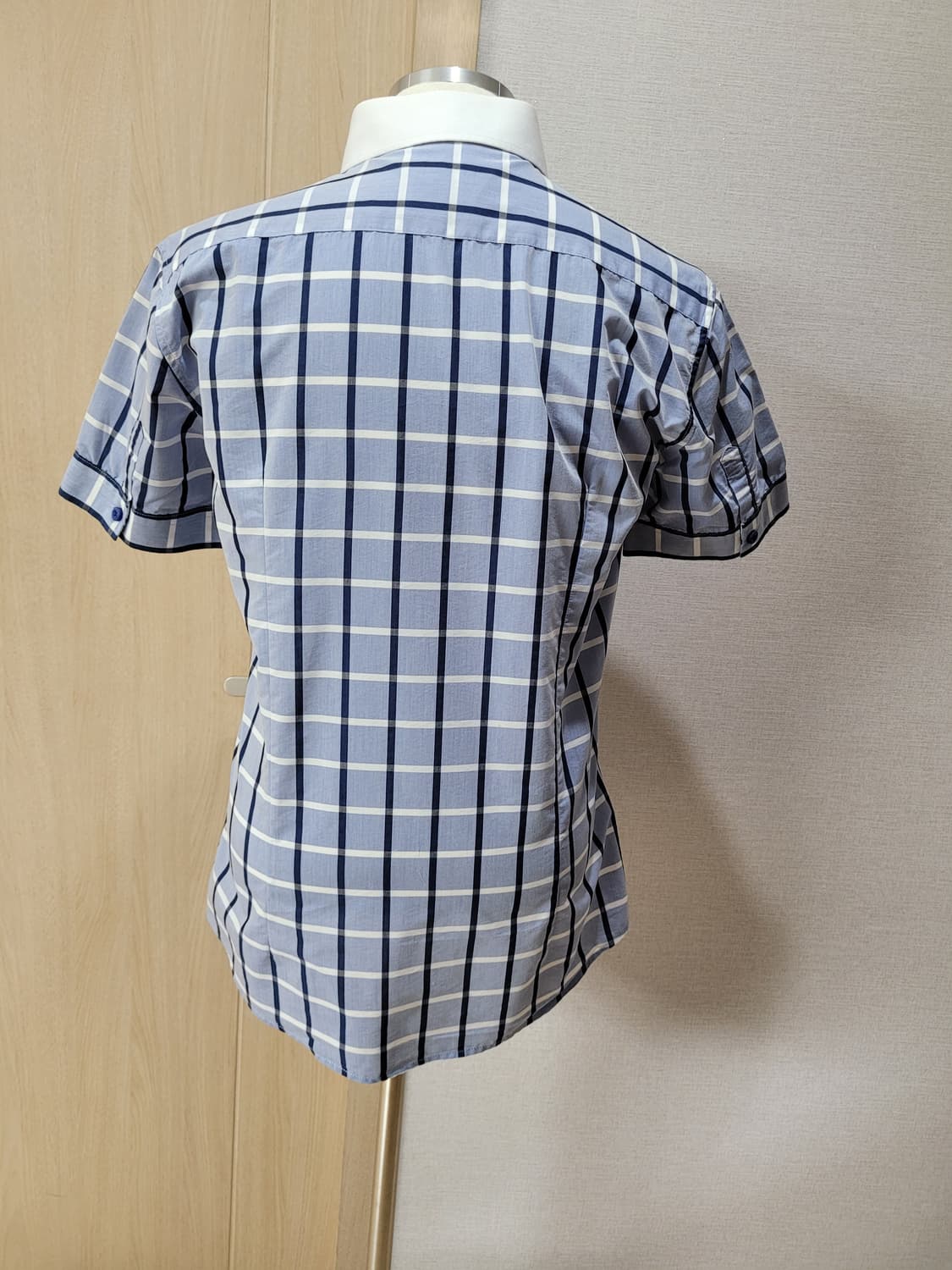 캘번 KELBURN 남자 체크 반팔셔츠 100 스카이블루 상품이미지6