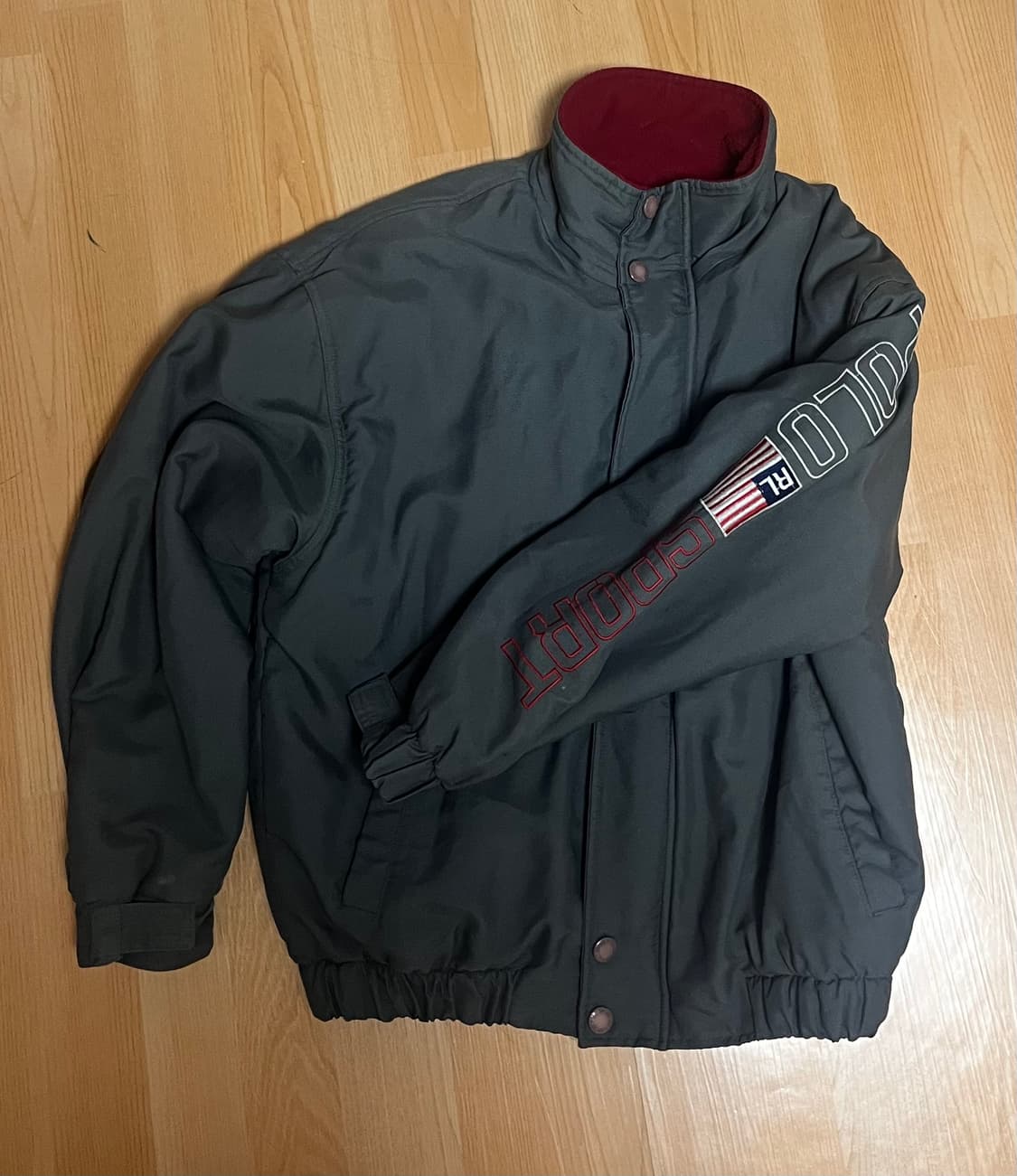 90s 폴로 스포츠 사이드라인 자수 빅로고 차콜 올드스쿨 점퍼 자켓 상품이미지3