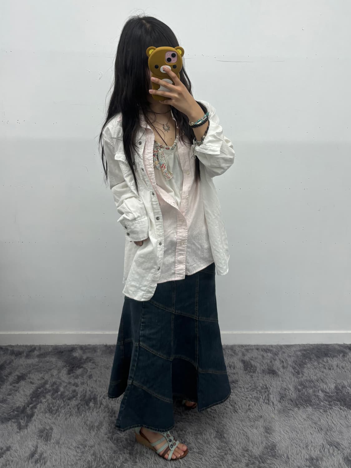 Omkoe 패턴 디테일 레이어드 셔츠 상품이미지4