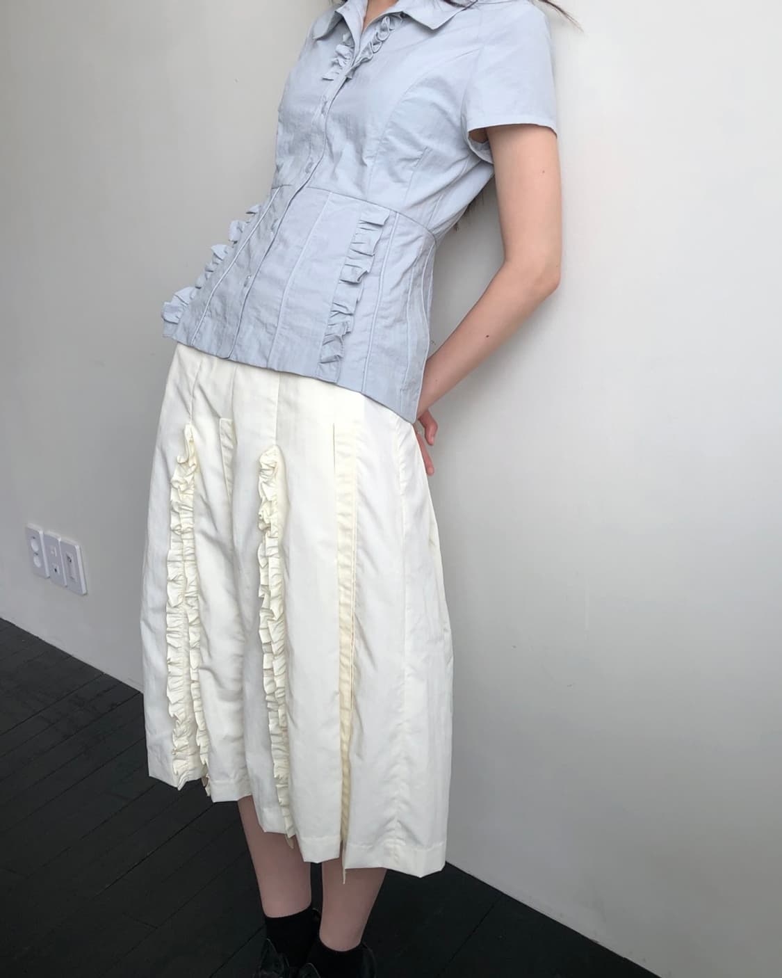 바하윤 RUFFLE RIBBON SKIRT (IVORY) 상품이미지2