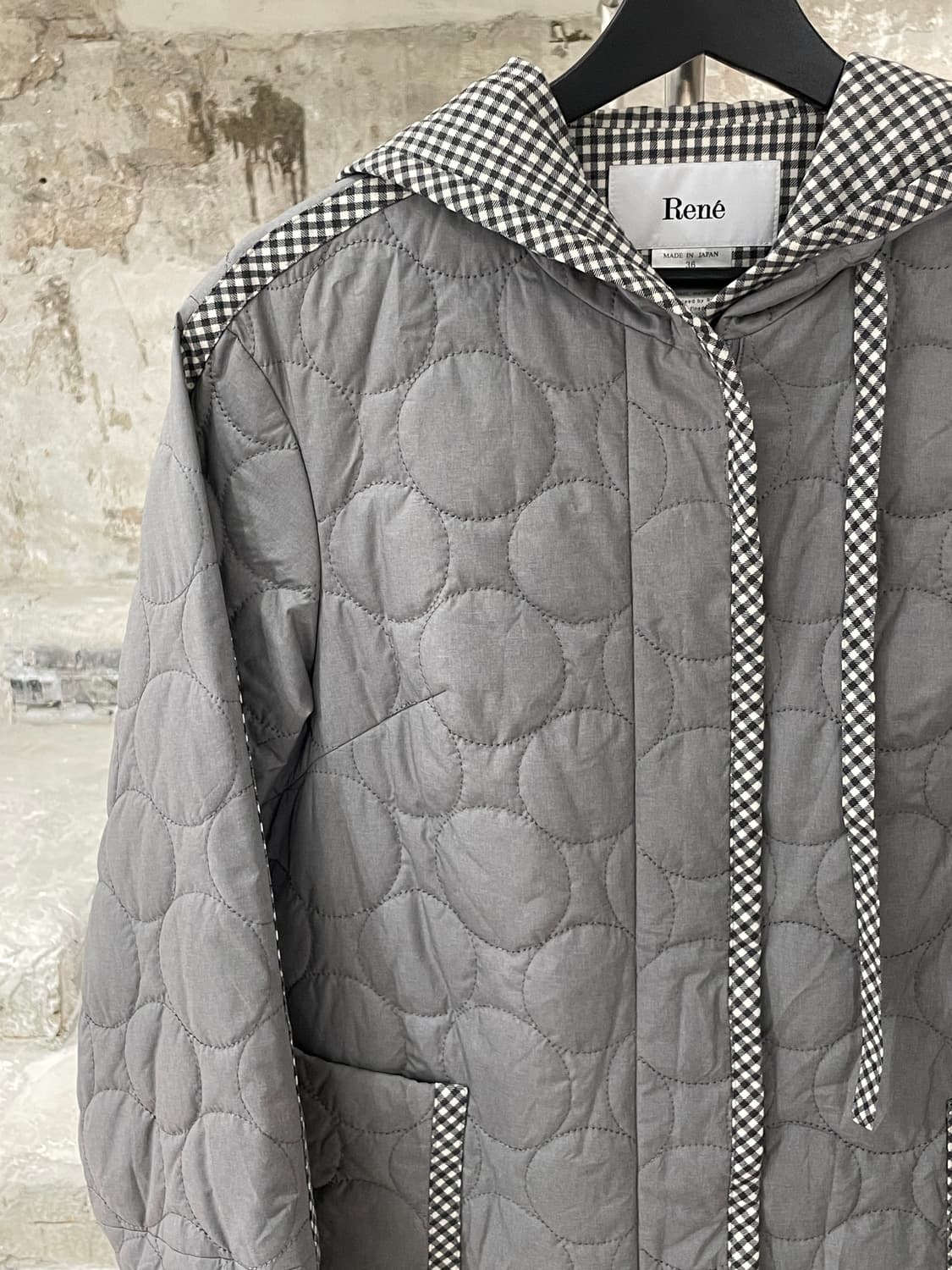 르네 그레이 깅엄 체크 패널 퀼팅 후디 자켓 상품이미지2