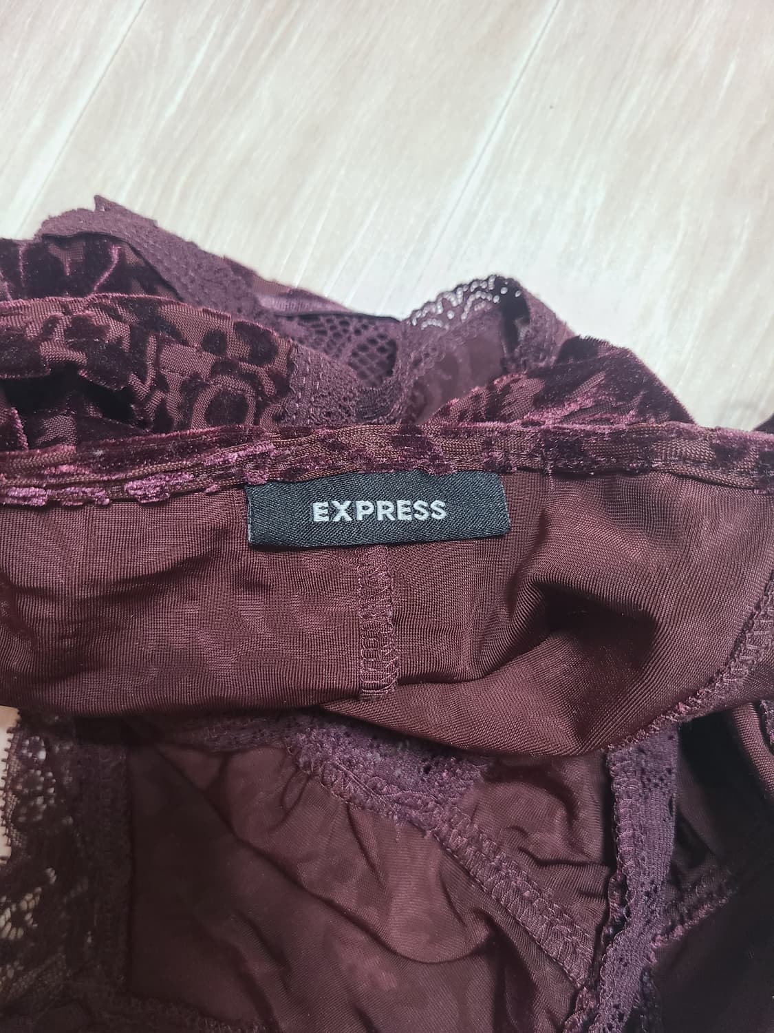 익스프레스 벨벳 레이스 버건디 코르셋 탑 뷔스티에 상품이미지3