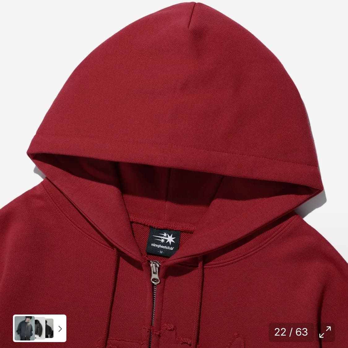 나이스고스트클럽 3STAR LOGO ZIP HOODIE 레드 상품이미지2