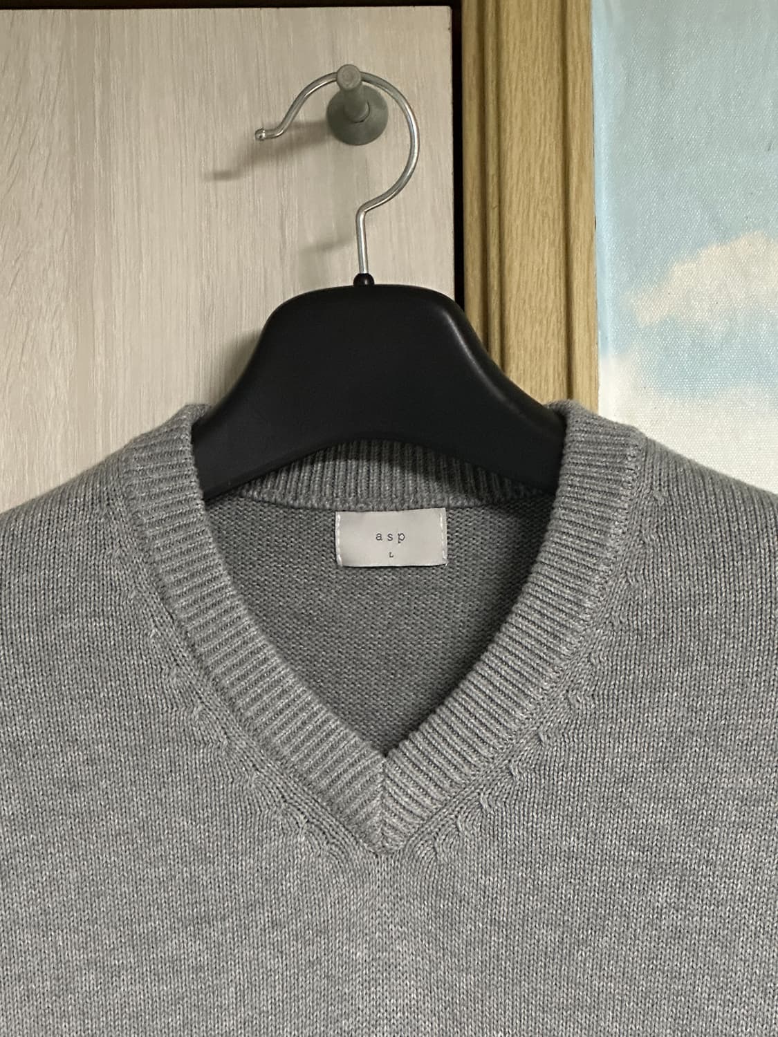 (L) 애습 코튼 브이넥 니트 멜란지 그레이 상품이미지3