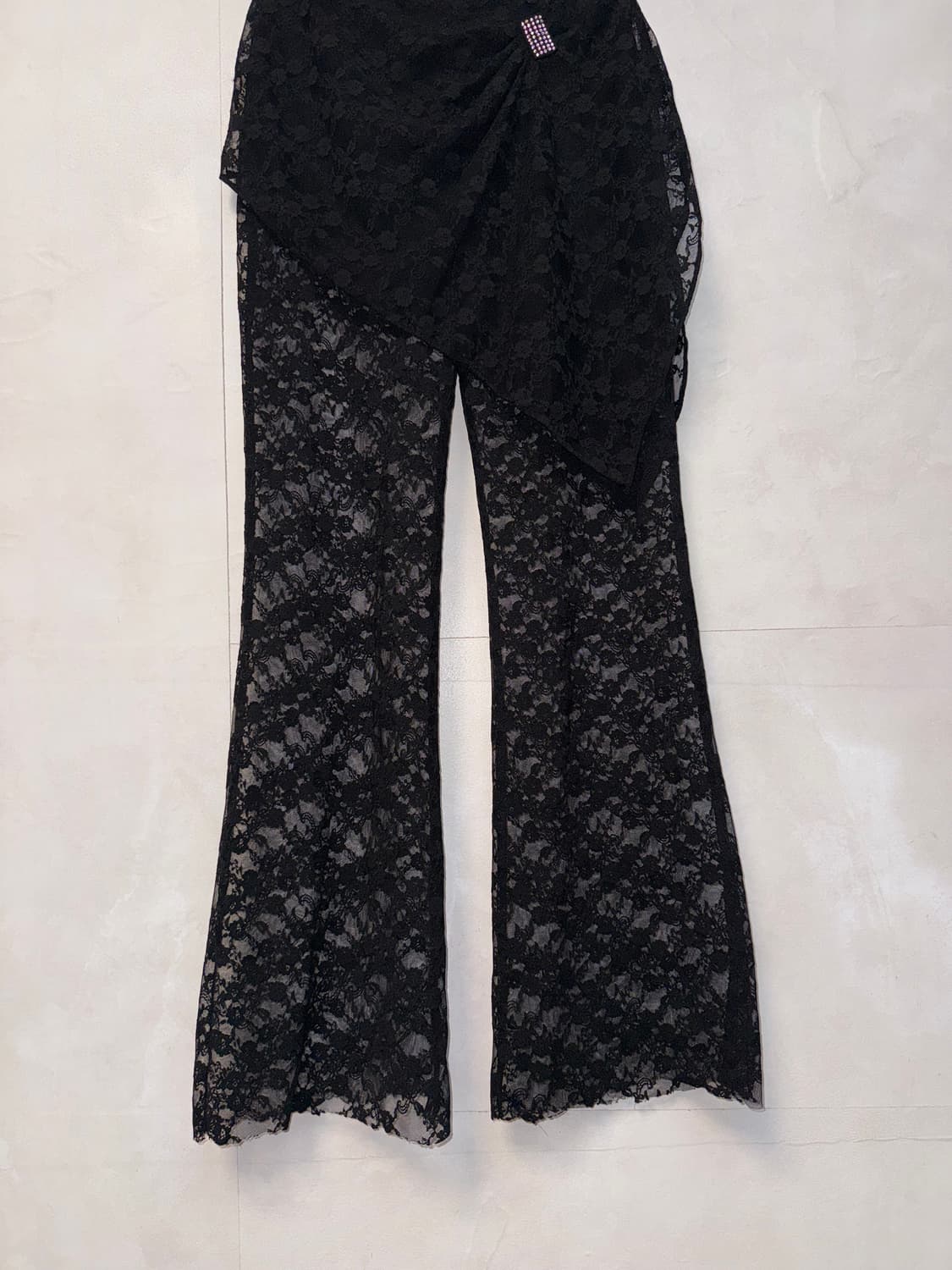 Black floral lace shirring bootscut 치마바지 상품이미지3
